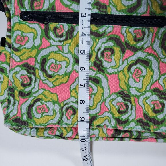 Kavu Medium Crossbody Bag Green Pink Floral Abstract Cotton Outdoors Rope Strap - Picture 9 of 12
